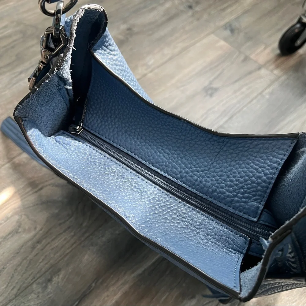 REBECCA MINKOFF Pebbled Leather Hobo Bag Blue Braided Shoulder Purse